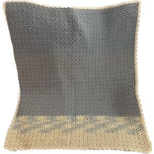 Handmade Knit Crochet Baby Blanket Pastel Blue White Lap Blanket Size 30” X 35”